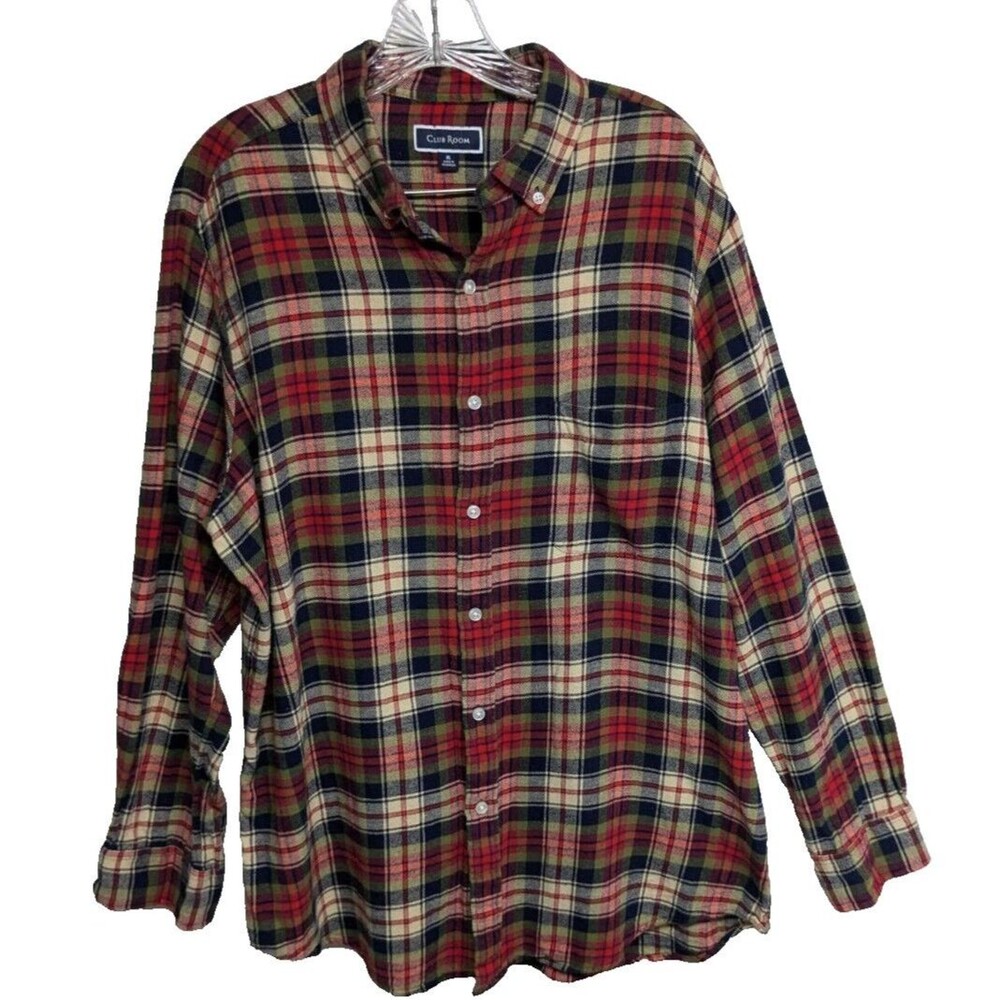 Club Room Shirt Men XL Flannel Plaid Fall Lumberjack Layer Long Sleeve Collared